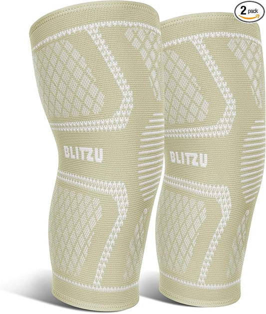 Knee Brace for Meniscus Tear 2 Pack, Knee Compression Sleeve for Men and Women, Knee Support for Arthritis, Swelling, Inflammation, ACL, Pain Relief, Running, Workout, Sports and Recovery Beige L