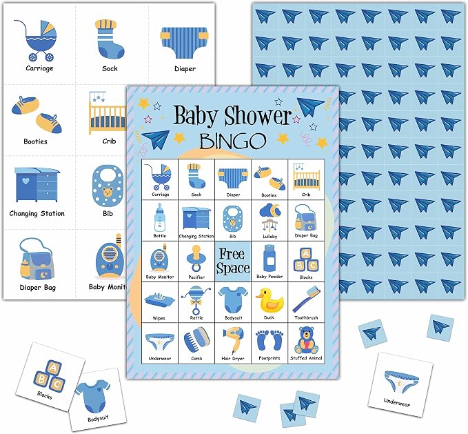 Baby Shower Bingo Game Cards - 24 Players Bingo Game Set Indoor Outdoor Activities - Baby Shower Party, Gender Reveal Party Favors Supplies -A07