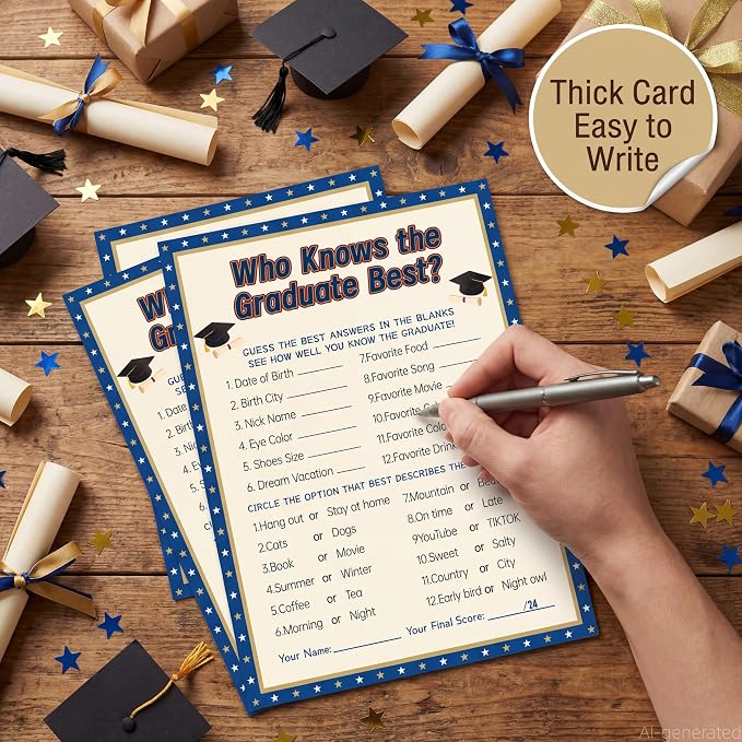 30PCS 2026 Graduation Party Game Cards, Who Knows The Graduate Best Game, Senior High School & College Graduation Party Favors-MG01