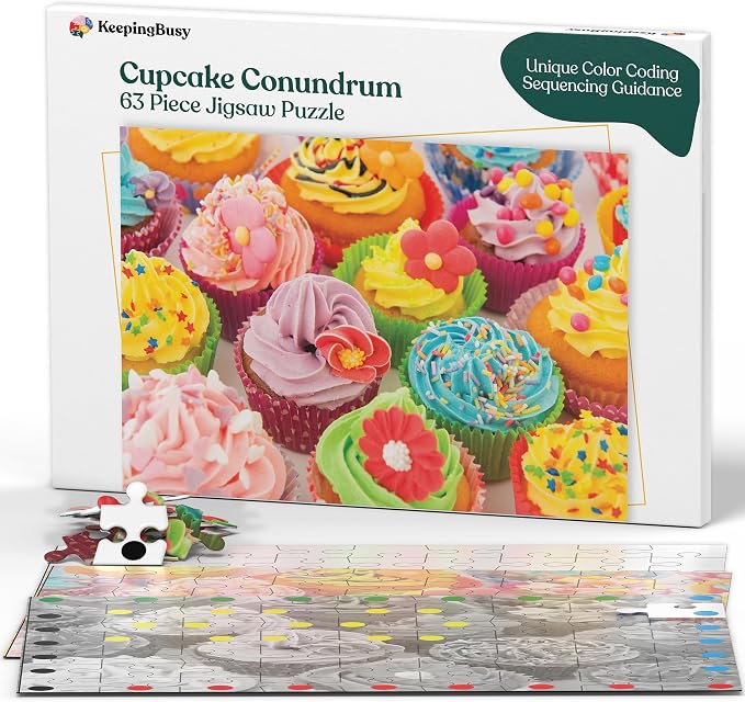 Keeping Busy Cupcake Dementia Puzzles Activities for Seniors | Alzheimer Products for Elderly Patients | Fun Memory Game Toy & Cognitive Brain for Senior Citizens w/Memory Loss or Alzheimers 63 PC