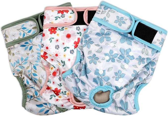 Washable Female Dog Diapers (3 Pack) - No Leak Reusable Diapers for Doggy Female in Period - Highly Absorbent Dog Heat Panties with Adjustable Snaps M