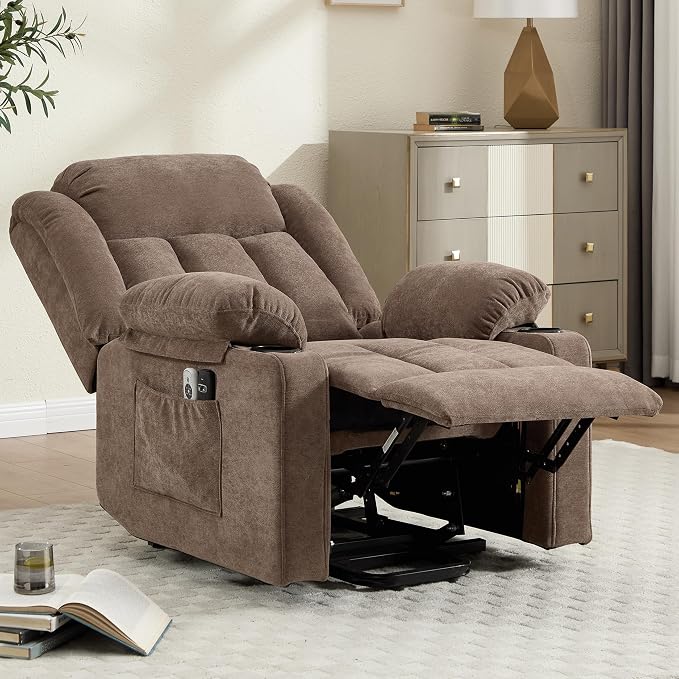 Power Lift Recliner Chair for Elderly with Massage and Heat, Recliner Chairs for Adults, Upgraded Fabric Reclining Sofa Chair with USB & Type-C Ports, L1288 (Coffee Brown)
