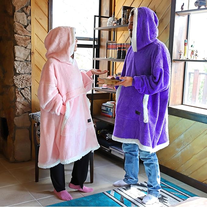 Catalonia Oversized Blanket Hoodie Sweatshirt, Wearable Sherpa Lounging Pullover for Adults Women Men