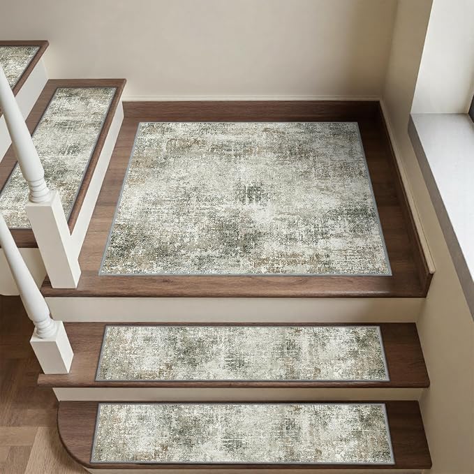 SARBEN 30"x30" Non Slip Stair Treads for Wooden Steps 1 Pack,Ashstone Grey | Peel and Stick Carpet Stair Runner with TPE Adhesive Backing, Carpet for Added Safety, Pet and Senior Friendly