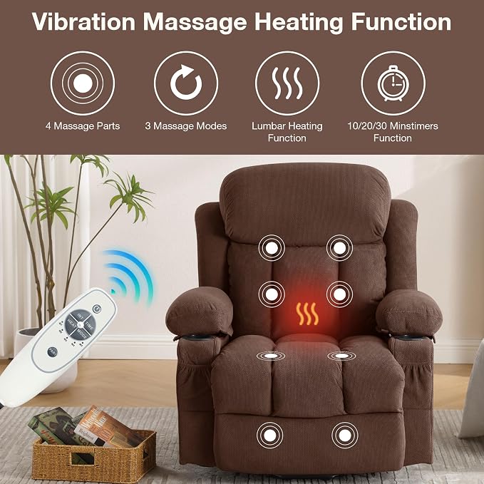 Power Lift Recliner Chair for Elderly with Vibration Massage and Lumbar Heating Electric Oversized Single Sofa with Cup Holder and USB Charge Port for Living Room