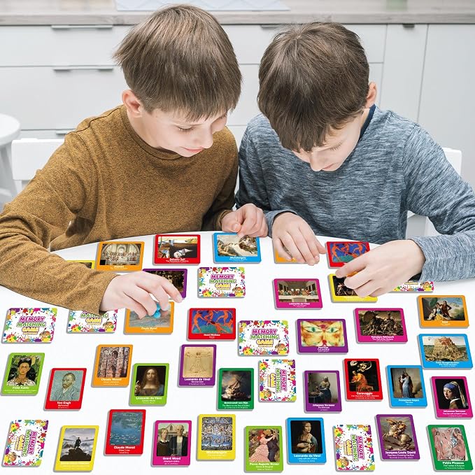 gisgfim 100 PCS Memory Matching Game Famous Paintings Concentration Memory Card for Adults Learning Educational Game A Fun & Fast Artworks Theme Matching Games
