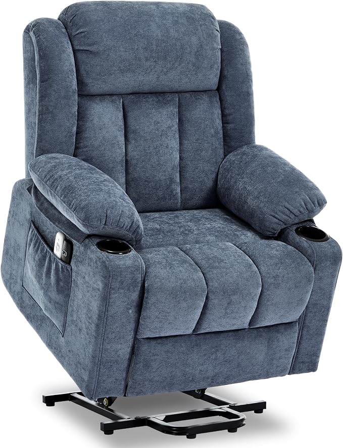 Power Lift Recliner Chair for Elderly with Massage and Heat, Recliner Chairs for Adults, Upgraded Fabric Reclining Sofa Chair with USB & Type-C Ports, L1288 (Blue)