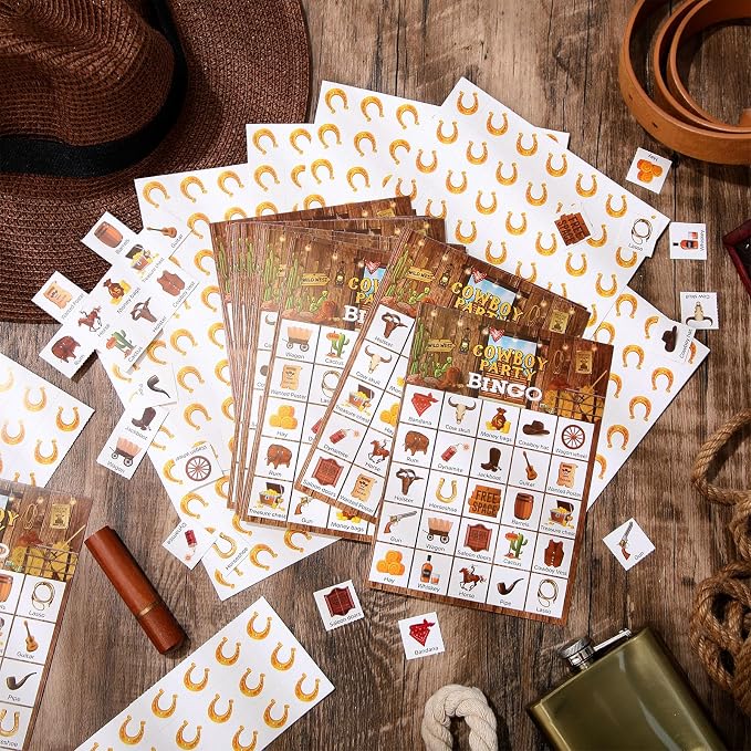 Liliful 35 Pcs Western Bingo Cards 24 Players Bingo Games Wild West Party Games for Kids Boys Girls Adults Family Classroom Activity Birthday Baby Shower Party Favors Supplies(Cowboy)
