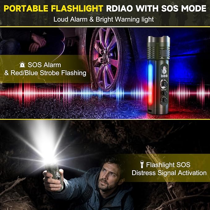 Emergency Crank Radio with AM/FM/SW, Portable Flashlight Radio | Bluetooth Speaker,Warning Light,Reading Lamp,SOS Alarm,with Emegrency Bracelet,Thermal Blanket