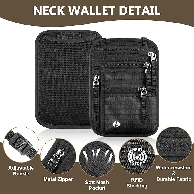Likesing 5.5" L x 7.9" W Travel Neck Wallet, RFID Passport Pouch(Black) | RFID Blocking Passport Holder for Travel, Security Lightweight Passport Travel Wallet, Neck Pouch Gifts for Women Men