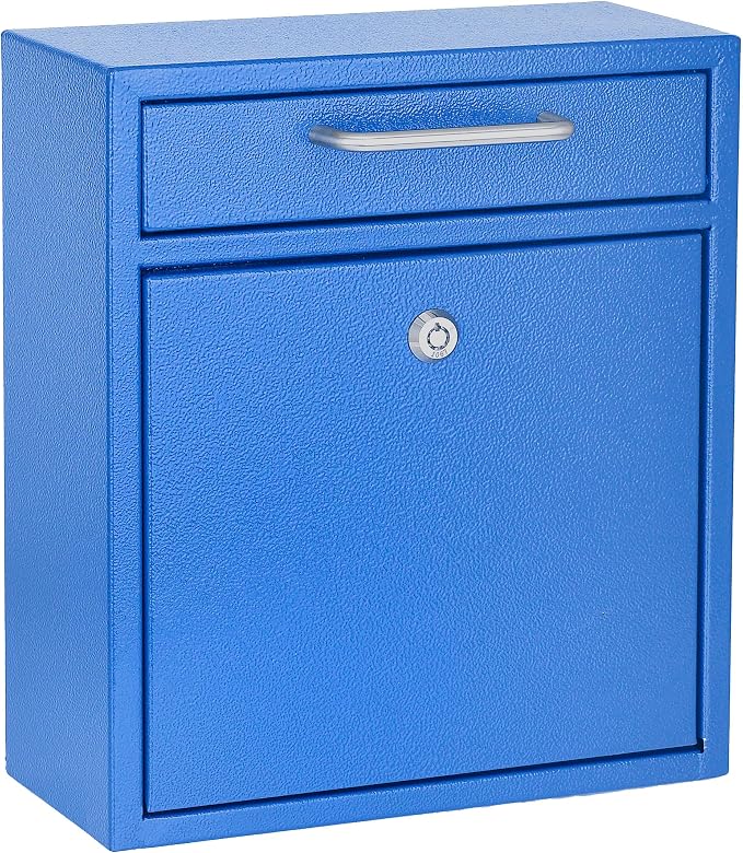 AdirOffice Wall Mount Mailbox - Mailbox with Lock and Keys- Durable Wall Mounted Locking Mailbox and Cash Drop Box for House, Apartments and Bussiness After Hours Deposits