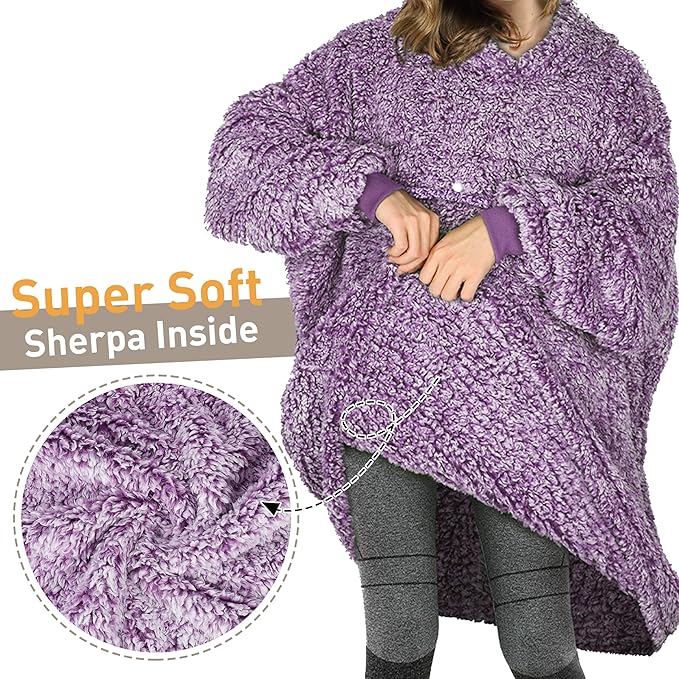 Catalonia Oversized Blanket Hoodie Sweatshirt, Wearable Sherpa Lounging Pullover for Adults Women Men