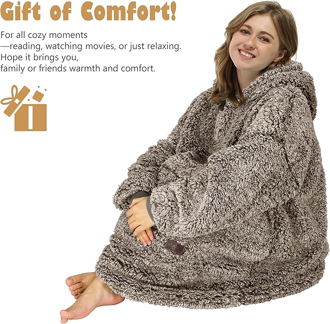 Catalonia Oversized Blanket Hoodie Sweatshirt, Wearable Sherpa Lounging Pullover for Adults Women Men