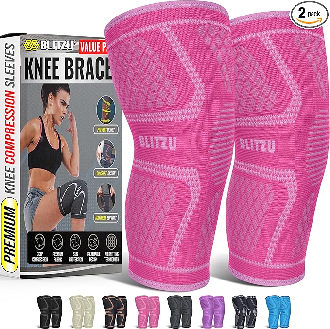 Knee Brace for Meniscus Tear 2 Pack, Knee Compression Sleeve for Men and Women, Knee Support for Arthritis, Swelling, Inflammation, ACL, Pain Relief, Running, Workout, Sports and Recovery Pink S