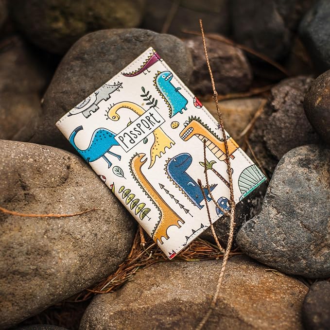 Passport Cover for Kids, Women and Men, Cute Travel Passport Holder (Dinosaur Pattern)