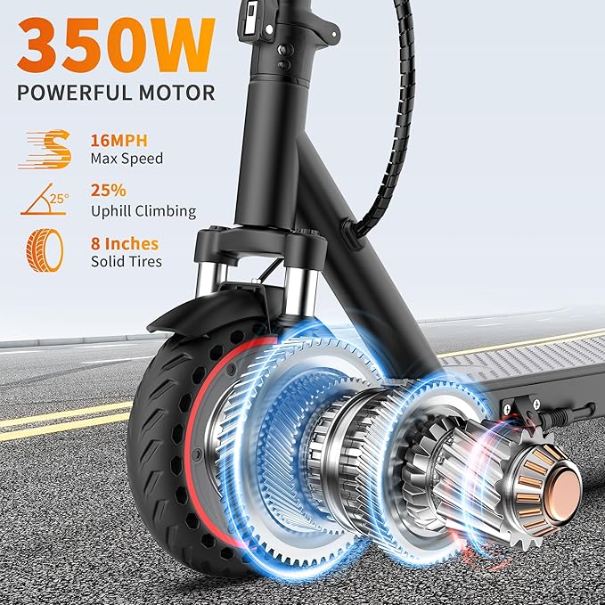 Electric Scooter for Adults, Folding E Scooter with 350W/500W Motor 16-24 Mph Top Speed, Max 15-60 Miles Long Range, 6.5''/8.5''/10''/14'' Solid Tires Commuting Scooters, Dual Brakes, APP