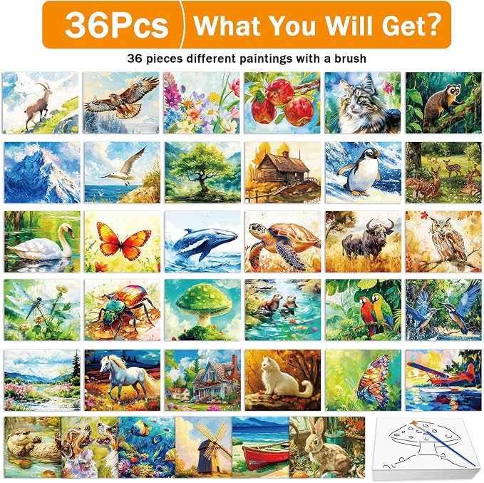 36Pcs Dementia Activities for Seniors,Reusable Water Coloring Set for Dementia Memories Activities, Adults Seniors Toys Games with Painting Brush Drawing Gifts (Mix)