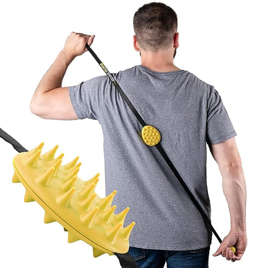 2-Hand Mini Back Scratcher - 2-Sided Back Scratching Tool for Hard-to-Reach Area, Durable 45" Strap w/Ball Handles for Towel Like Operation, Universal Gifts for Men and Women,Yellow