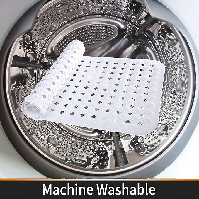 Yimobra Square Shower Mat Non Slip, Super Strong Suction Cups, 21"x21" Bath Tub Mat with Drain Holes, Machine Washable Fast Draining Bath Mats, Bathroom Essentials,White