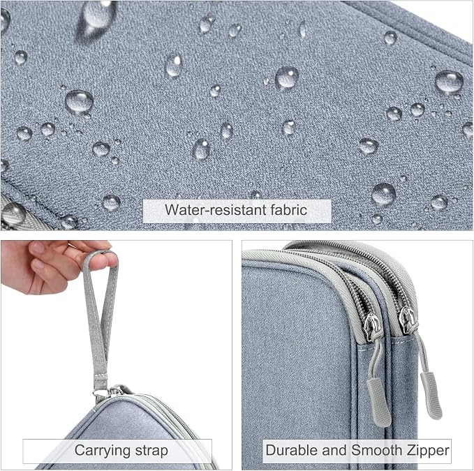 FYY Electronic Organizer, Travel Tech Pouch Bag, Medium, Light Grey | Wrist Strap, Waterproof, Double Layers Portable Electronics Travel Carrying Case for Cord, Charger, Daily Business Trips Use