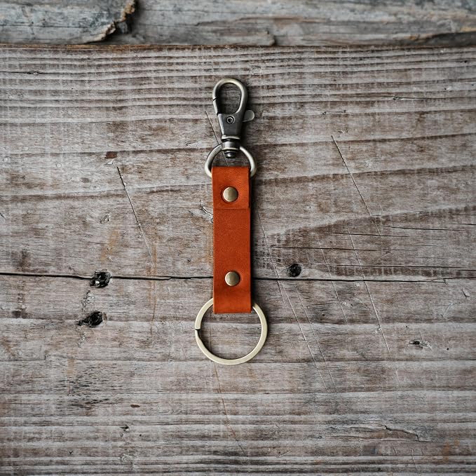 Genuine Leather Keychain Walnut Leather Key Holder Mens Belt Key Chain Ring Fob
