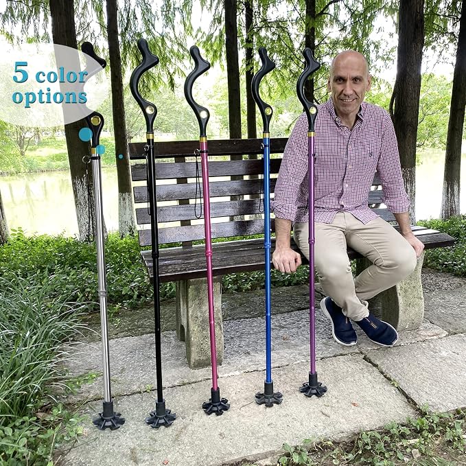 Walking Cane Foldable for Men & Women Seniors for Balance,Self Standing Folding,Height Adjustable Anti-Slip Lightweight Alloy Walking Stick for Travel Mobility Aid