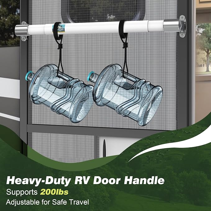 Adjustable RV Screen Door Handle Cross Bar, White, 21.7-33 in | Aluminum Pull Rod for Motorhome, Camper, Fifth Wheel and Travel Trailer Doors; Quick Install, Helps Protect Screen Mesh