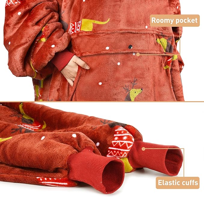 Catalonia Oversized Blanket Hoodie Sweatshirt, Wearable Sherpa Lounging Pullover for Adults Women Men