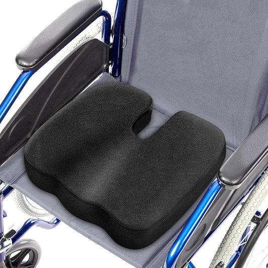 Wheelchair Seat Cushion with Memory Foam - Relieves Sciatica, Back & Tailbone Pain, Pressure Relief Design for Comfort & Posture Support, Non-Slip Bottom, 18"x14"x2.8" (Black)