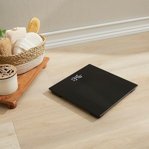 Taylor Digital Bathroom Scale for Body Weight, Smart Scale with Precision Hub App, 400 lb Capacity, 11 x 11 in Glass Platform, Tone on Tone Black