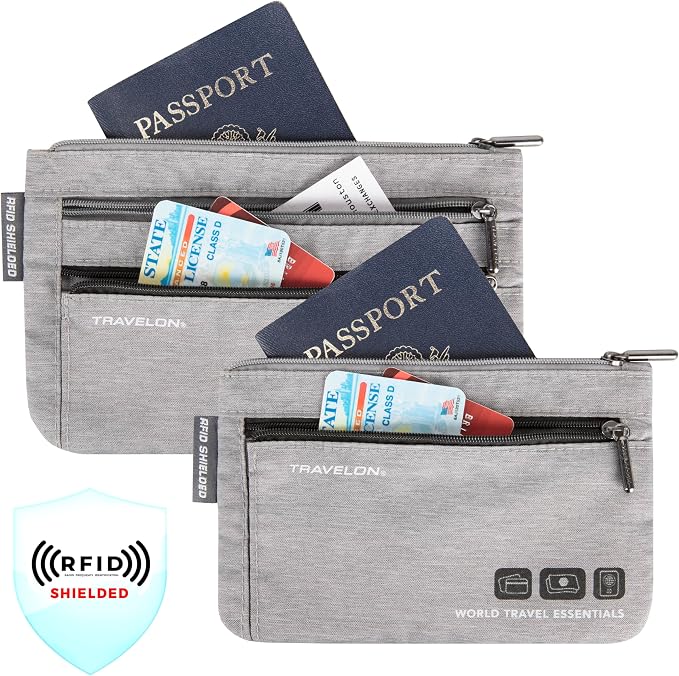 Travelon World Travel Essentials Set of 2 Currency and Passport Organizers
