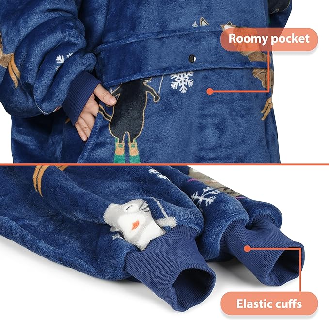 Catalonia Oversized Blanket Hoodie Sweatshirt, Wearable Sherpa Lounging Pullover for Adults Women Men