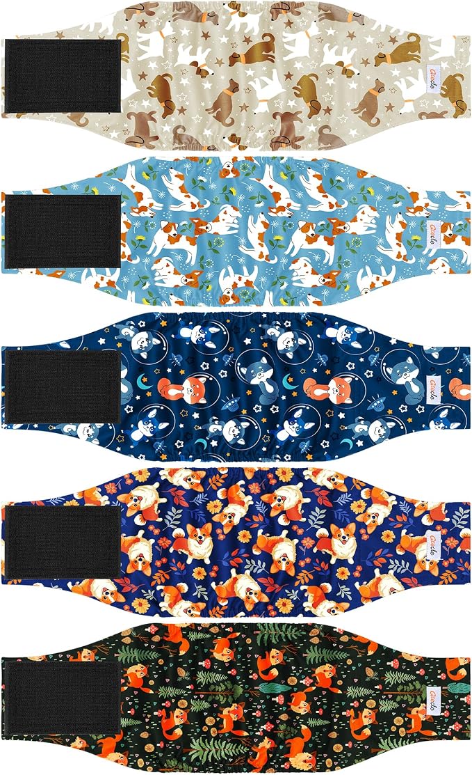 5 Pack Dog Diapers Male Reusable, Premium Belly Bands for Male Dogs, High Absorbing Pee Wraps for Doggie in Incontinence or Excitable Urination Flower XS