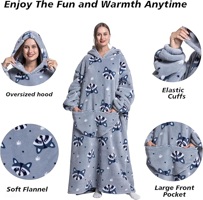 Blanket Hoodie, Long Hooded Blanket Sweatshirt as Birthday Gifts for Women Men, Long Wearable Blanket for Women Men.
