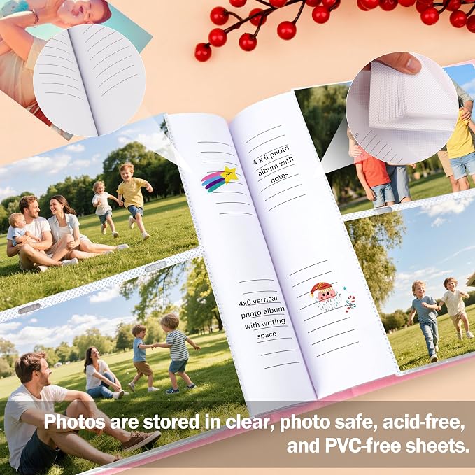 4x6 Photo Album Holds 240 Photos with Writing Space, Linen Cover Picture Book with Front Window for Family Wedding Baby Travel & Graduation Memories, Pink