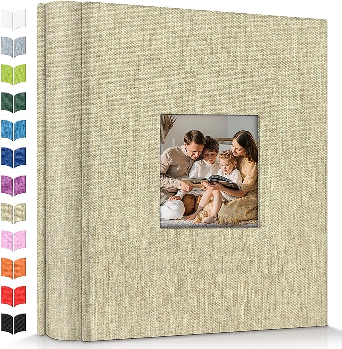 Artfeel Photo Album 4x6 with 600 Pockets,Slip-in Picture Albums,Linen Cover Memory Book with Front Window,White Page Vertical Photo Book for Wedding,Family,Anniversare,Baby,Vacation