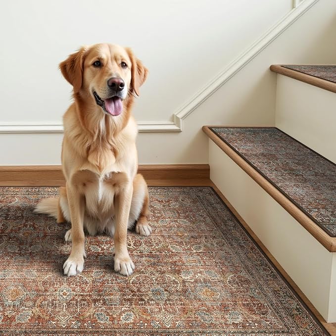 sarben 30"x30" Non Slip Stair Treads for Wooden Steps 1 Pack, Rust Brown | Peel and Stick Carpet Stair Runner with TPE Adhesive Backing, Carpet for Added Safety, Pet and Senior Friendly