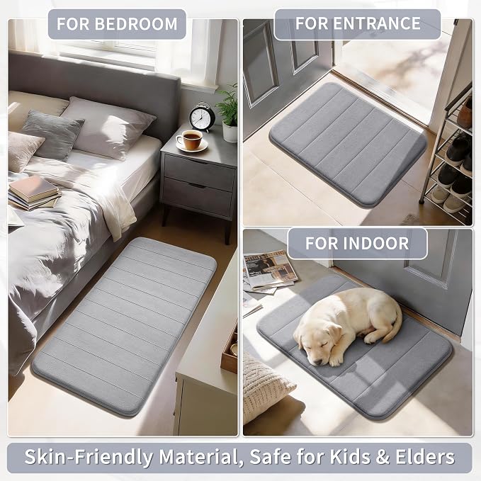 Yimobra Bathroom Runner 55"x24", Non Slip Memory Foam Bath Mat, Super Soft Water Absorbent Hallway Carpet, Machine Washable Rug for Vanity Tub Shower, Gray
