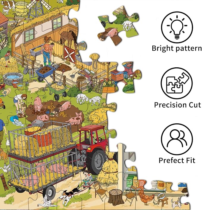1000 Piece Jigsaw Puzzles for Adults, Harvest Farm Puzzle with 1:1 HD Poster, Precise Interlocking, Letter Markings on Back, Dust-Free, Stress Relief & Ideal Family Game Gift