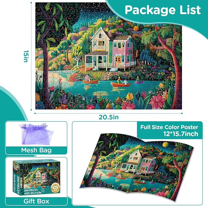 500 Piece Puzzles for Adults,Mountains Lake Cottage Jigsaw Puzzles | Nature Puzzle 500 Pieces for Teens Adults Seniors, Forest Valley Puzzle for Adults, Summer Vacation Puzzle Game Toy Gift