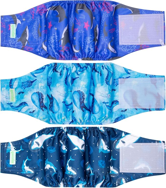 wegreeco Washable Male Dog Belly Band (Stylish Pattern)- Pack of 3 - Washable Male Dog Belly Wrap, Dog Diapers Male (Ocean Adventure, X-Small)