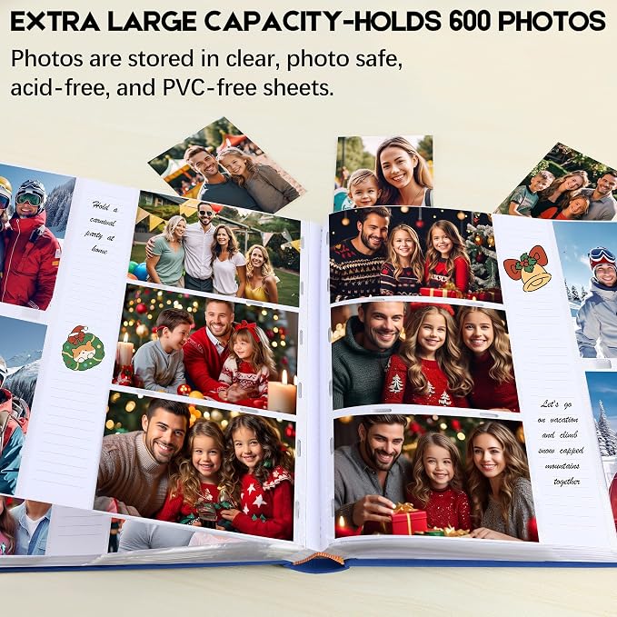 4x6 Photo Album Holds 600 Photos with Writing Space, Linen Cover Picture Book with Front Window for Family Wedding Baby Travel & Graduation Memories, Blue