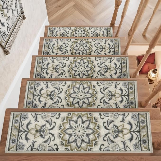 COSY HOMEER Stair Treads for Wooden Steps Non Slip Washable 8" X 30" 4pcs | Self Adhesive,Peel and Stick,Soft Carpet Stair Treads for Kids,Elder,Pet,Residue Free,Reusable Stair Runner,Multi-Surface Use