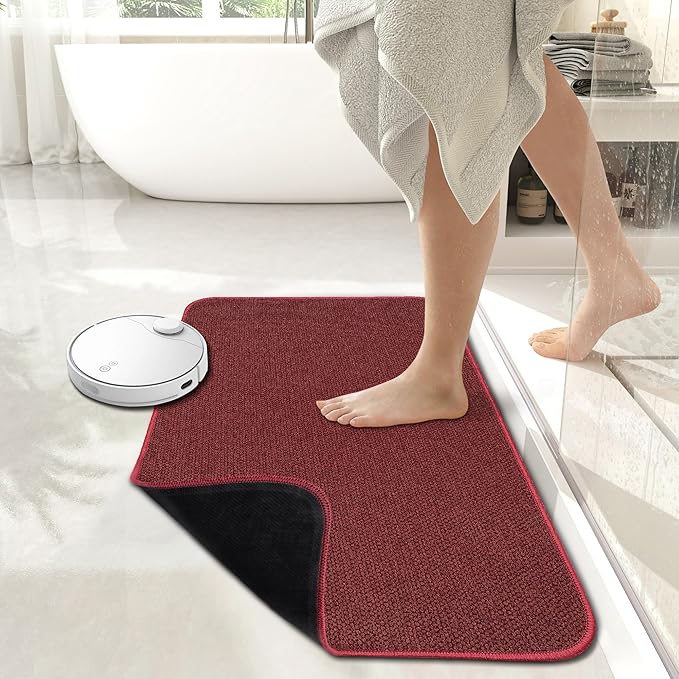 Christmas Bath Mat,Ultra Thin Bathroom Rugs,Bath Mats for Bathroom,No Slip Bath Rugs,Quick Dry,Machine Washable,Low Pile,Absorbent,Shower Outside,Sink,Home Decor Accessories.Red,1'8"x2'8"(20x32inch)