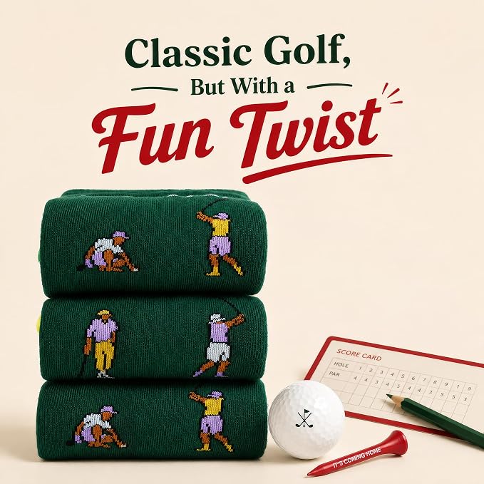 Funny Golf Gifts Socks for Men, Golf Accessories, Size 8-13 Gift Box & Card | Golf gifts for men, soft breathable crew socks, funny gift idea for birthdays, holidays, coworkers, husbands, or golf lovers