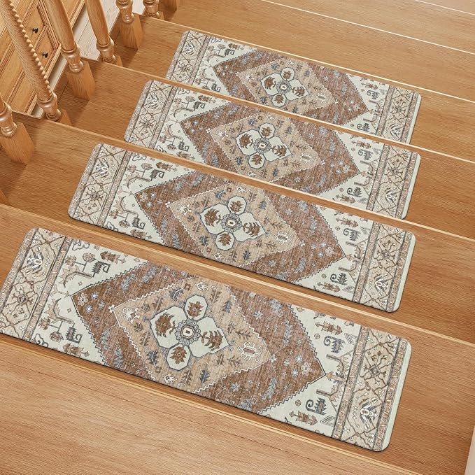 OJIA Non-Slip Stair Treads for Wooden Steps 15PC 30"X8" Indoor Stair Runner | Slip Resistant Stair Runners Stair Rugs Safety Mats for Dogs, Kids & Elders, Rubber Backed Stair Treads Stair Covers