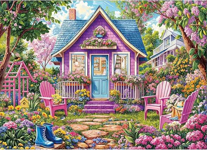 Puzzles for Adults 1000 Pieces,Pink Flower Room Jigsaw Puzzle with 1:1 HD Poster, Perfect Interlocking No Dust, Stress Relief Ideal Gift for Family Games