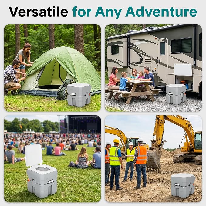 SereneLife 5.2 Gal Portable Camping Toilet For Adults, 100+ Flushes, Porta Potty Camp Toilet with Detachable Waste Tank, Level Indicator, Carry Bag, Suitable for Camping, Hiking, and Boating