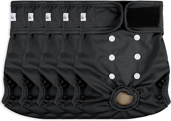 Female Dog Diapers 5Pcs - Premium Reusable Diapers for Doggie in Heat - Highly Absorbent Dog Diapers Female for Pet Incontinence with Adjustable Snaps, Black, XXL