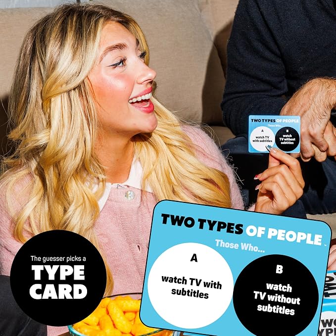 Two Types of People by Relatable, One of Our Go-to Party Games for Adults, Perfect Option for Board Games for Adults, Includes 300 Type Cards, 1 Guesser’s Paddle, 7 Answer Paddles